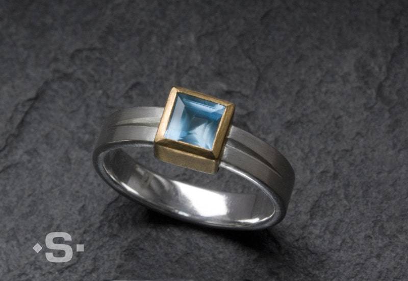 Ring Mit Aquamarin in Gold 900 Gefasst. Goldschmiedearbeit - Verlobungsring. Valentinstag von Silberprinz