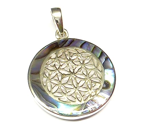 Anhänger Silber, Motiv Blume des Lebens, Abalone Muschel, 2,0 cm, Sterlingsilber, Schutzsymbol von Silberschmuck - BG