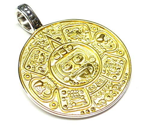 Anhänger Silber vergoldet, Motiv Maya Kalender, Sterlingsilber vergoldet, Schutzsymbol, Unisex von Silberschmuck - BG