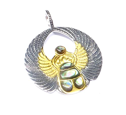 Anhänger Silber vergoldet, Motiv Scarabäus, Abalone Muschel, Sterlingsilber, Schutzsymbol, Unisex von Silberschmuck - BG