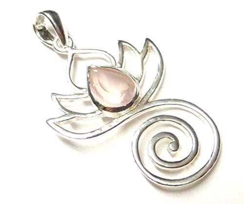 Kettenanhänger, Anhänger Silber, Motiv Lotus, mit echtem Rosenquarz, aus Sterlingsilber gearbeitet, Schmuck Damen, Freundschaft, Schutzsymbol von Silberschmuck - BG