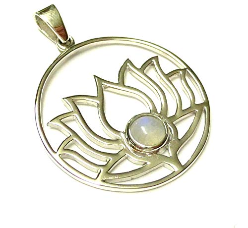 Kettenanhänger Silber, Motiv Lotus, echter Mondstein, aus Sterlingsilber gearbeitet, Damen, Schutzsymbol von Silberschmuck - BG