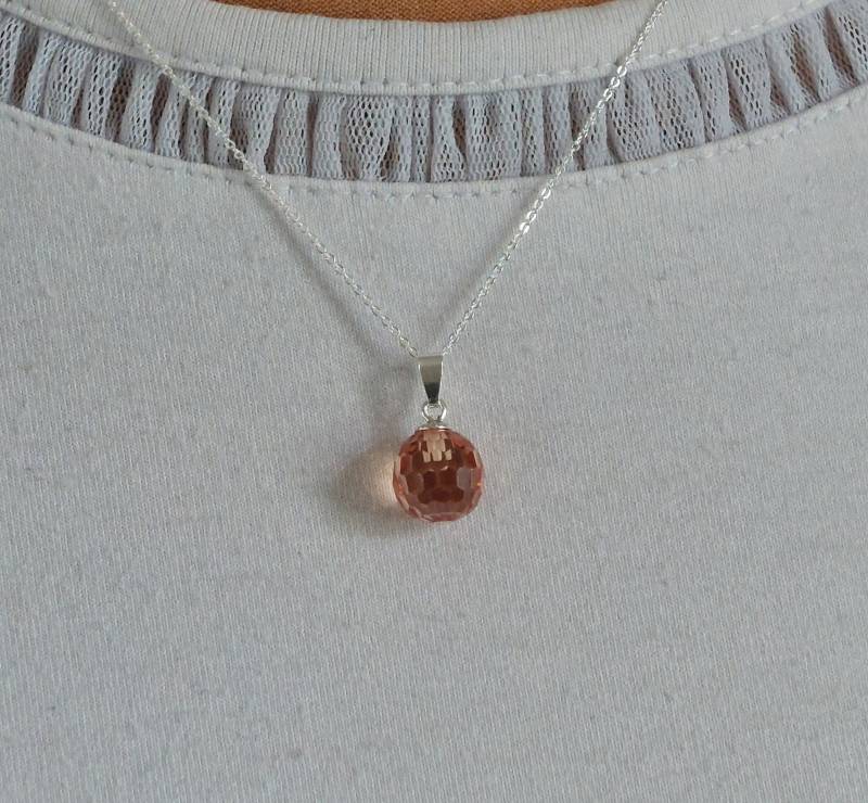 Kette Mit Anhänger 10 Mm Zirkonia Kugel Champagner 925Er Silber Neu Handarbeit von Silberspiel