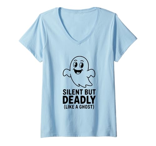 Damen Stiller Aber tödlicher Geister-Halloween-Humor T-Shirt mit V-Ausschnitt von Silent But Deadly Ghost Halloween Humor