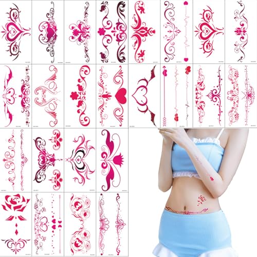 24 Stk Tätowierung Weibliche Wasserdichte Simulation,Temporäre Fun Tattoo Taille,Tattoo Cover Narbe Weibliche,Tattoo Wasserdicht Weibliche Bauch,Taille Wenden Falsche Tattoos für Mädchen (Schwarz) von Silent-Qiaoyou