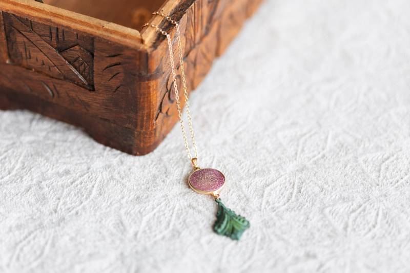 Rubin Rot/Ozean Blau Druzy Anhänger Halskette - Art Deco Grünspan Patina Ornament N362/N363 von SilentRoses