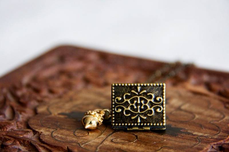 Eichel Buch Medaillon Halskette - Floraler Bronze Anhänger N292 von SilentRoses