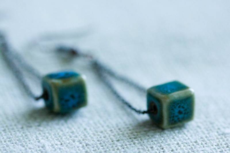 Blaue Würfel Ohrringe - Antik Kupfer Kette E316 von SilentRoses