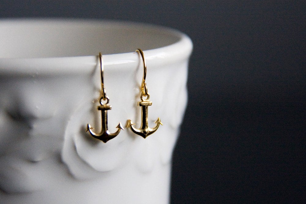 Kleine Anker Ohrringe Sommer Strand Gold Schmuck Maritime Kleiner Charm Maritimer - E295 von SilentRoses