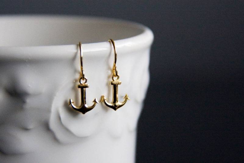 Kleine Anker Ohrringe Sommer Strand Gold Schmuck Maritime Kleiner Charm Maritimer - E295 von SilentRoses
