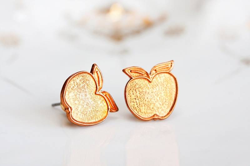 Kupfer Apfel Ohrringe Sommer Sonnenschein Orange Ohrstecker Obst Schmuck - E157 von SilentRoses
