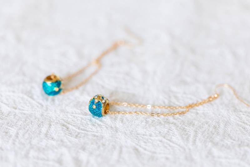 Lange Perlenohrringe Teal Strass Kette Ohrringe Blau Perlen Baumeln Runde Perlenschmuck - E366 von SilentRoses