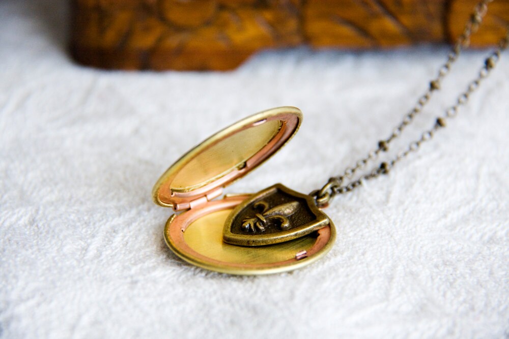 Medaillon Halskette Fleur De Lis Messing Runde Französisch Mode Foto - N291 von SilentRoses