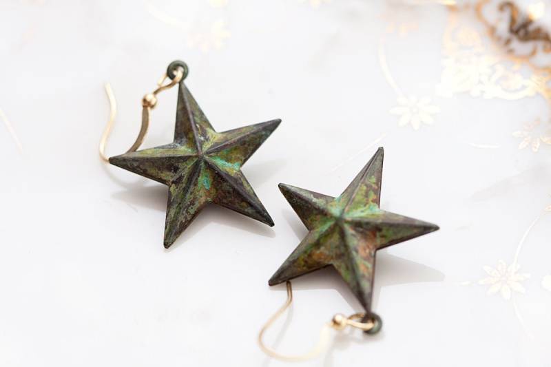 Patina Stern Ohrringe Grünspan Ohrhänger Grün Anhänger Shabby Chic Schmuck - E107 von SilentRoses