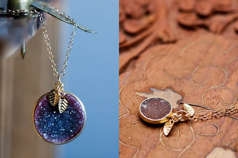 Rubin Druzy Vergoldete Halskette - Blattakzent N350 von SilentRoses