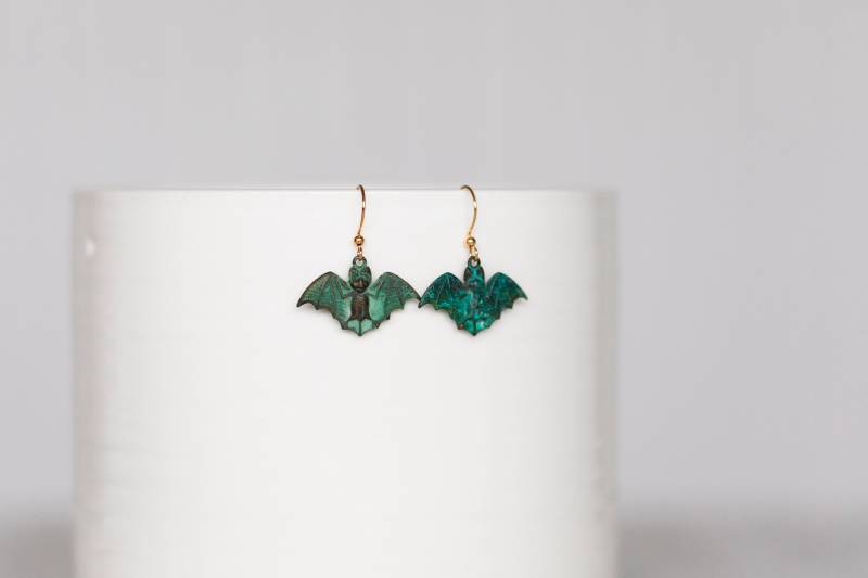 Verdigris Fledermaus Ohrringe - Gothic Vampir Schmuck E278 von SilentRoses