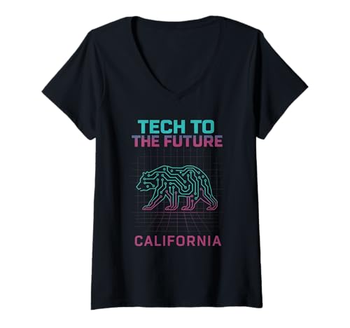 Damen Tech-Shirt aus Silikon im Retro-Look California Valley Code Circuit T-Shirt mit V-Ausschnitt von Silicon Tech Tee Shirts for Coders