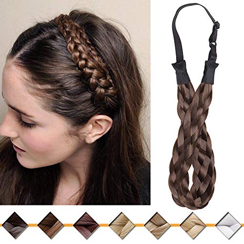 Silk-co Damen Haarband 5 Stränge Braun Highlights, Kunsthaar geflochtenes Stirnband, elastisches Haarband für Damen und Mädchen Hochzeit Vintage, mit Haargummi Haarteil Braids Extensions 2.5cm breit von Silk-co