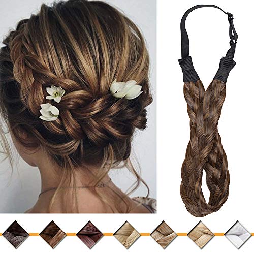 Silk-co Damen Haarband 5 Stränge blond, Kunsthaar geflochtenes Stirnband, elastisches Haarband für Damen und Mädchen Hochzeit Vintage, mit Haargummi Haarteil Braids Extensions 2.5cm breit 4A/27 von Silk-co