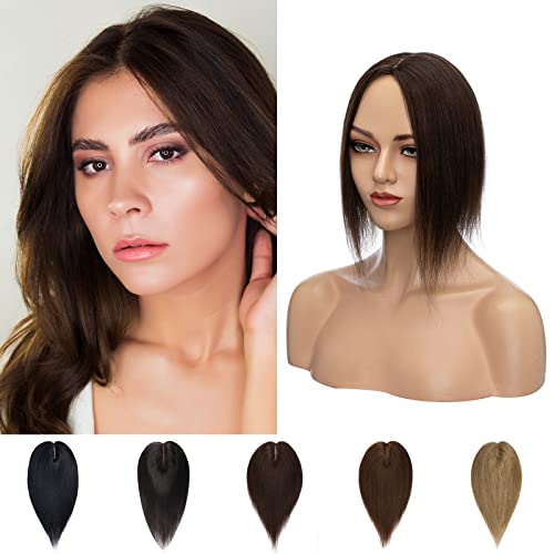 Clip in Extensions Echthaar Topper Extensions Echthaar Haarteile Echthaar Toupet für Frauen Toupee Haarteil 130% Dichte Hair Extensions 25cm-33g 02# Dunkelbraun von Silk-co
