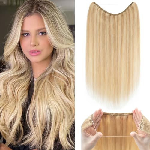 Extensions Echthaar mit Gummiband, Silk-co Wire in Extensions Aschblond Highlights Bleichblond 70g, Secrets Hair Extensions, Haar Extensions Haarverlängerung für Frauen 50cm #18P613 von Silk-co