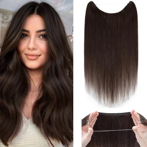 Extensions Echthaar mit transparenter Schnur, Silk-co Wire in ExtensionsDunkelbraun 70g, Secrets Hair Extensions, Unsichtbarem Haar Extensions Haarverlängerung für Frauen 50cm #02 von Silk-co