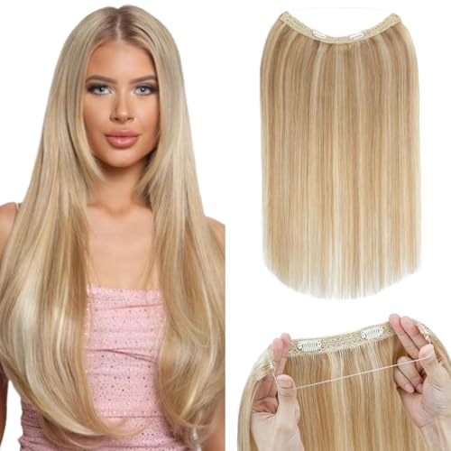 Extensions Echthaar mit Gummiband, Silk-co Wire in Extensions Goldenbraun Highlights Bleichblond 60g, Secrets Hair Extensions, Haar Extensions Haarverlängerung für Frauen 40cm #12P613 von Silk-co