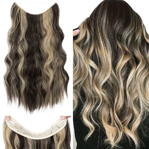 Silk-co Haarverlängerung mit Gummiband, Einstellbar Secrets Haarteil Synthetik, Extensions mit Schnur und Clips, Lange Gewellt Extensions für Frauen, Dunkelbraun Highlights Goldbraun 50cm Silk-co Haarverlängerung mit Gummiband, Einstellbar Secrets Haarteil Synthetik, Extensions mit Schnur und Clips, Lange Gewellt Extensions für Frauen, Dunkelbraun Highlights Goldbraun 50cm von Silk-co