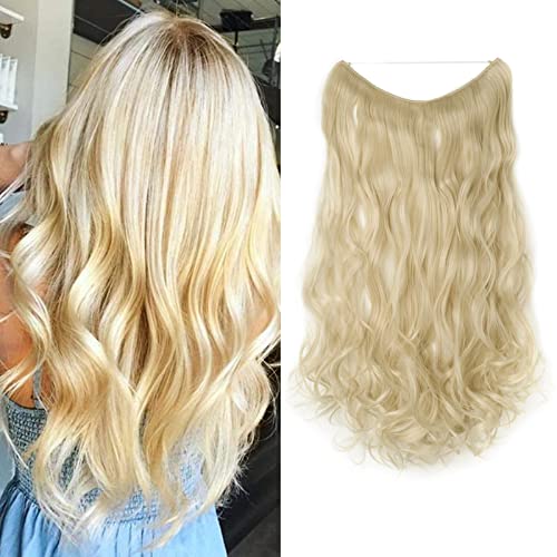 Silk-co Haarverlängerung mit Gummiband, Einstellbar Secrets Haarteil Synthetik, Extensions mit Schnur unsichtbar, Gewellt Extensions für Frauen, Bleichblond, 60cm von Silk-co