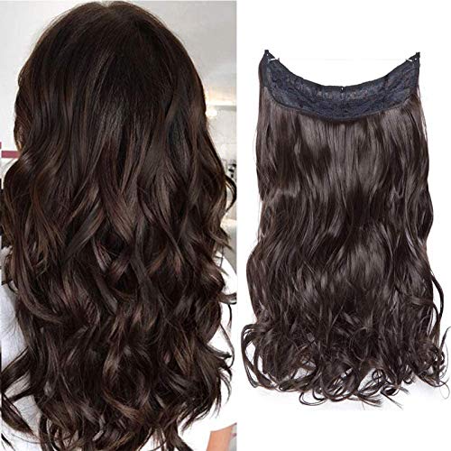 Silk-co Haarverlängerung mit Gummiband, Einstellbar Secrets Haarteil Synthetik, Extensions mit Schnur unsichtbar, Gewellt Extensions für Frauen, Dunkelbraun, 50cm von Silk-co