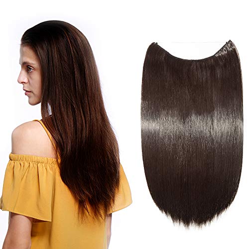 Silk-co Haarverlängerung mit Gummiband, Glatte Extensions mit unsichtbare Schnur, Synthetisch Haarteil wie Echthaar, Haarverdichtung Haar Extensions für Frauen, Dunkelbraun, 50cm von Silk-co