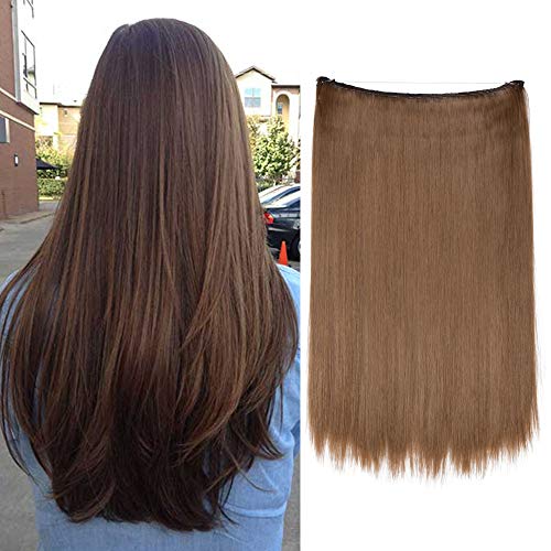 Silk-co Haarverlängerung mit Gummiband, Glatte Extensions mit unsichtbare Schnur, Synthetisch Haarteil wie Echthaar, Haarverdichtung Haar Extensions für Frauen, Kastanienbraun, 40cm von Silk-co