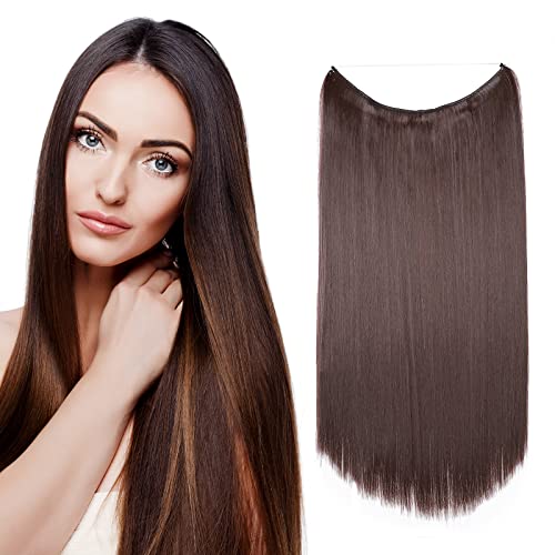Silk-co Haarverlängerung mit Gummiband, Glatte Extensions mit unsichtbare Schnur, Synthetisch Haarteil wie Echthaar, Haarverdichtung Haar Extensions für Frauen, Mittelbraun, 50cm von Silk-co
