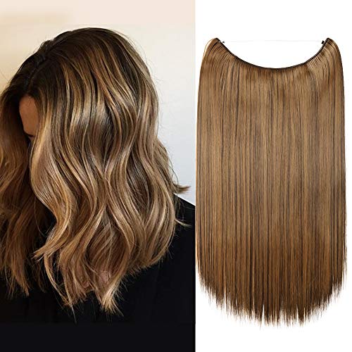 Silk-co Haarverlängerung mit Gummiband, Glatte Extensions mit unsichtbare Schnur, Synthetisch Haarteil wie Echthaar, Haarverdichtung Haar Extensions für Frauen, Schokoladenbraun & Braun, 50cm von Silk-co