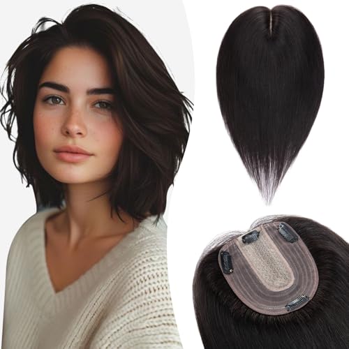 Silk-co Hair Topper Echthaar, 10x12cm Basis Toupet Damen, Haartopper Echthaar mit Remy Seide Basis, Haar Topper Clip in Haarteil Extensions, 40cm1B# Naturschwarz Silk-co Hair Topper Echthaar, 10x12cm Basis Toupet Damen, Haartopper Echthaar mit Remy Seide Basis, Haar Topper Clip in Haarteil Extensions, 40cm1B# Naturschwarz von Silk-co