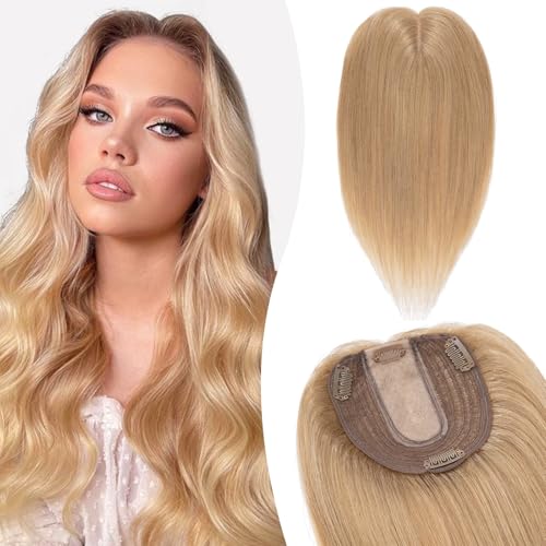 Silk-co Hair Topper Echthaar, 10x12cm Basis Toupet Damen, Haartopper Echthaar mit Remy Seide Basis, Haar Topper Clip in Haarteil Extensions, 40cm27# Dunkelblond Silk-co Hair Topper Echthaar, 10x12cm Basis Toupet Damen, Haartopper Echthaar mit Remy Seide Basis, Haar Topper Clip in Haarteil Extensions, 40cm27# Dunkelblond von Silk-co