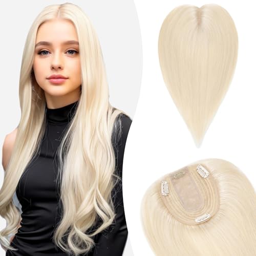 Silk-co Hair Topper Echthaar, 10x12cm Basis Toupet Damen, Haartopper Echthaar mit Remy Seide Basis, Haar Topper Clip in Haarteil Extensions, 40cm60# Platinblond Silk-co Hair Topper Echthaar, 10x12cm Basis Toupet Damen, Haartopper Echthaar mit Remy Seide Basis, Haar Topper Clip in Haarteil Extensions, 40cm60# Platinblond von Silk-co