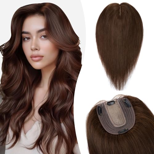 Silk-co Hair Topper Echthaar, 10x12cm Basis Toupet Damen, Haartopper Echthaar mit Remy Seide Basis, Haar Topper Clip in Haarteil Extensions, 45cm04# Mittelbraun Silk-co Hair Topper Echthaar, 10x12cm Basis Toupet Damen, Haartopper Echthaar mit Remy Seide Basis, Haar Topper Clip in Haarteil Extensions, 45cm04# Mittelbraun von Silk-co