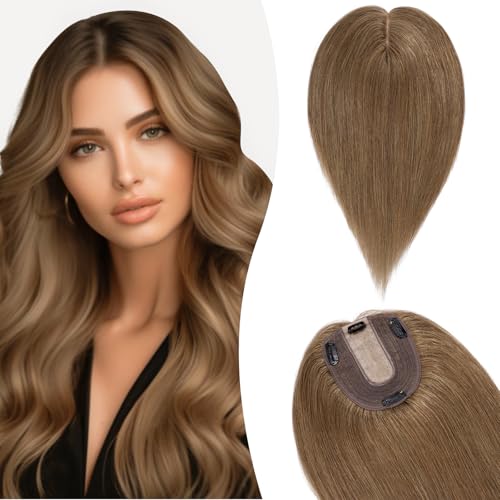 Silk-co Hair Topper Echthaar, 10x12cm Basis Toupet Damen, Haartopper Echthaar mit Remy Seide Basis, Haar Topper Clip in Haarteil Extensions, 45cm06# Hellbraun Silk-co Hair Topper Echthaar, 10x12cm Basis Toupet Damen, Haartopper Echthaar mit Remy Seide Basis, Haar Topper Clip in Haarteil Extensions, 45cm06# Hellbraun von Silk-co