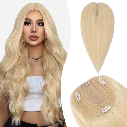 Silk-co Hair Topper Echthaar, 10x12cm Basis Toupet Damen, Haartopper Echthaar mit Remy Seide Basis, Haar Topper Clip in Haarteil Extensions, 45cm613# Bleichblond Silk-co Hair Topper Echthaar, 10x12cm Basis Toupet Damen, Haartopper Echthaar mit Remy Seide Basis, Haar Topper Clip in Haarteil Extensions, 45cm613# Bleichblond von Silk-co