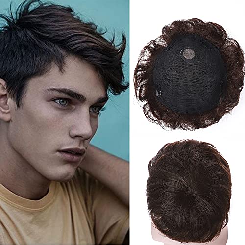 Silk-co Clip in Extensions Echthaar Haarteile Echthaar Topper Extension Echthaar für Männer Gewellt Toupet Haarverlängerung für Frauen 7A Real Human Hair 7A Human Hair 10cm-35g 04# Mittelbraun von Silk-co