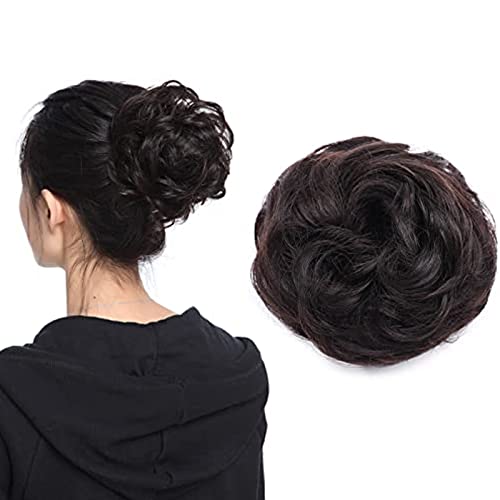 Silk-co Haargummi Haarteil Haarteile Echthaar Haarknoten für Frauen Hochsteckfrisuren 23g Gewellt Updo Hair Extensions 100% Echthaar 1B# Naturschwarz von Silk-co