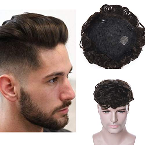 Silk-co Haarteile Echthaar Topper Extensions Echthaar für Männer Clip in Extensions Echthaar Gewellt Toupet Haarverdickung Haarverlängerung für Frauen 7A Human Hair 10cm-35g 02# Dunkelbraun von Silk-co
