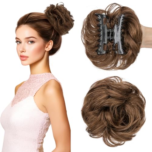 Silk-co Haarteile Echthaar mit Klammer, 42g Dutt Haarteil Gelockt Haargummi mit Haaren, Haarschmuck Damen Messy Bun Haarteil, #06 Hellbraun Silk-co Haarteile Echthaar mit Klammer, 42g Dutt Haarteil Gelockt Haargummi mit Haaren, Haarschmuck Damen Messy Bun Haarteil, #06 Hellbraun von Silk-co