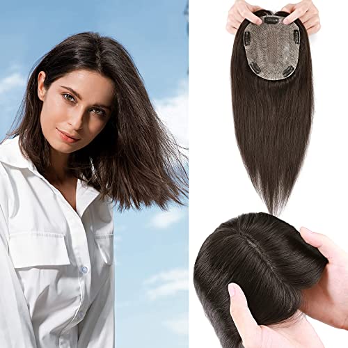 Silk-co Haarteile Topper Dunkelbraun, Clip In Haartopper Extensions Echthaar, Remy Echthaar Clip In Haarverlängerung, Hair Extensions Human hair für Frauen von Silk-co