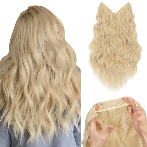 Silk-co Haarverlängerung mit Gummiband, Einstellbar Secrets Haarteil Synthetik, Extensions mit Schnur und Clips, Lange Gewellt Extensions für Frauen, 50cm Karamellbraun Gemischt Aschblond von Silk-co