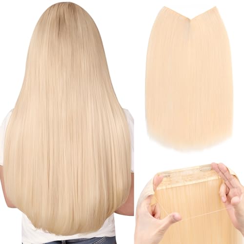 Silk-co Haarverlängerung mit Gummiband, Glatte Extensions mit Draht und Clips, Einstellbar Secrets Haarteil Synthetik Haar Extensions für Frauen 40cm Bleichblond von Silk-co
