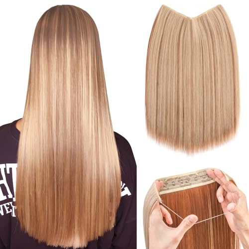 Silk-co Haarverlängerung mit Gummiband, Glatte Extensions mit Draht und Clips, Einstellbar Secrets Haarteil Synthetik Haar Extensions für Frauen 40cm Hellbraun mix Blond Silk-co Haarverlängerung mit Gummiband, Glatte Extensions mit Draht und Clips, Einstellbar Secrets Haarteil Synthetik Haar Extensions für Frauen 40cm Hellbraun mix Blond von Silk-co