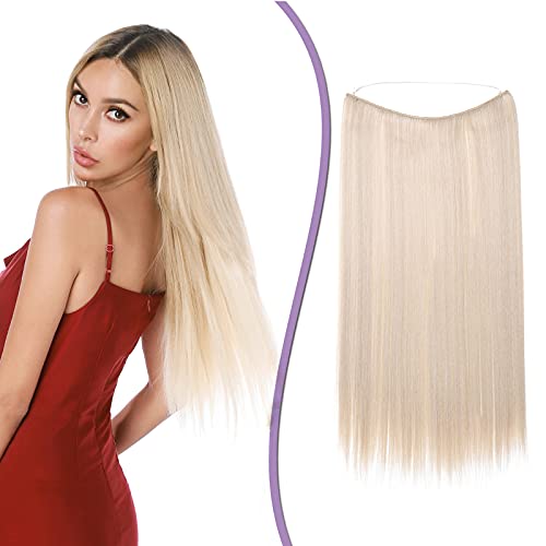 Silk-co Haarverlängerung mit Gummiband, Glatte Extensions mit unsichtbare Schnur, Synthetisch Haarteil wie Echthaar, Haarverdichtung Haar Extensions für Frauen, Dunkelblond mix Bleichblond, 50cm von Silk-co