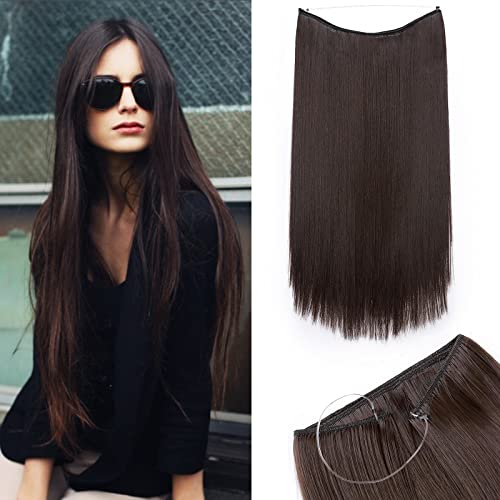 Silk-co Haarverlängerung mit Gummiband, Glatte Extensions mit unsichtbare Schnur, Synthetisch Haarteil wie Echthaar, Haarverdichtung Haar Extensions für Frauen, Mittelbraun, 40cm von Silk-co